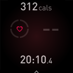On-device screenshot of a workout, but the heart rate icon is dim with no bpm listed